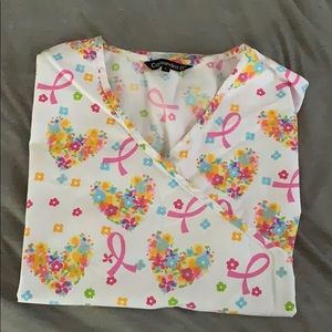 Breast cancer ribbon/floral scrub top